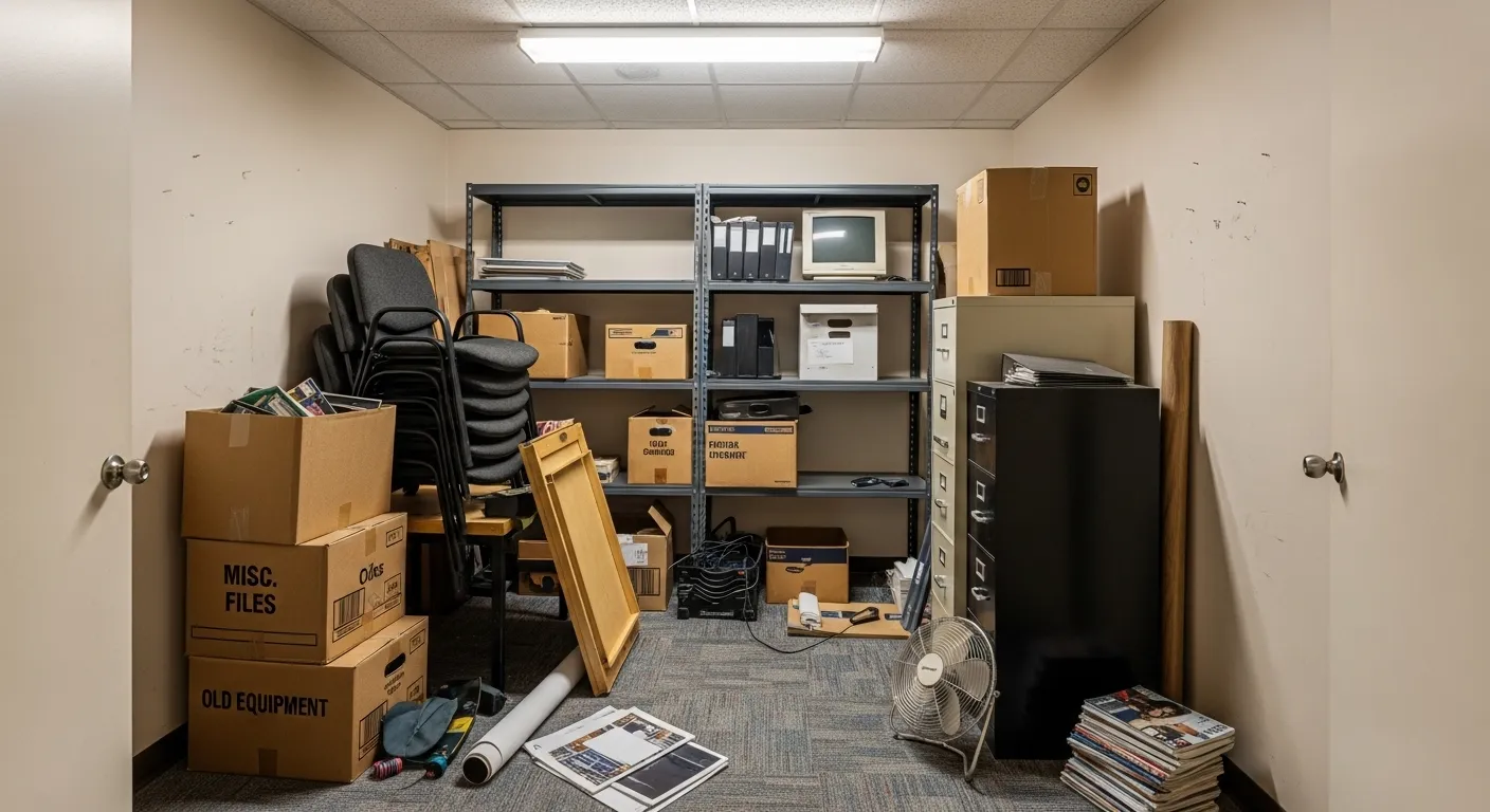 Before: Cluttered office space cleared