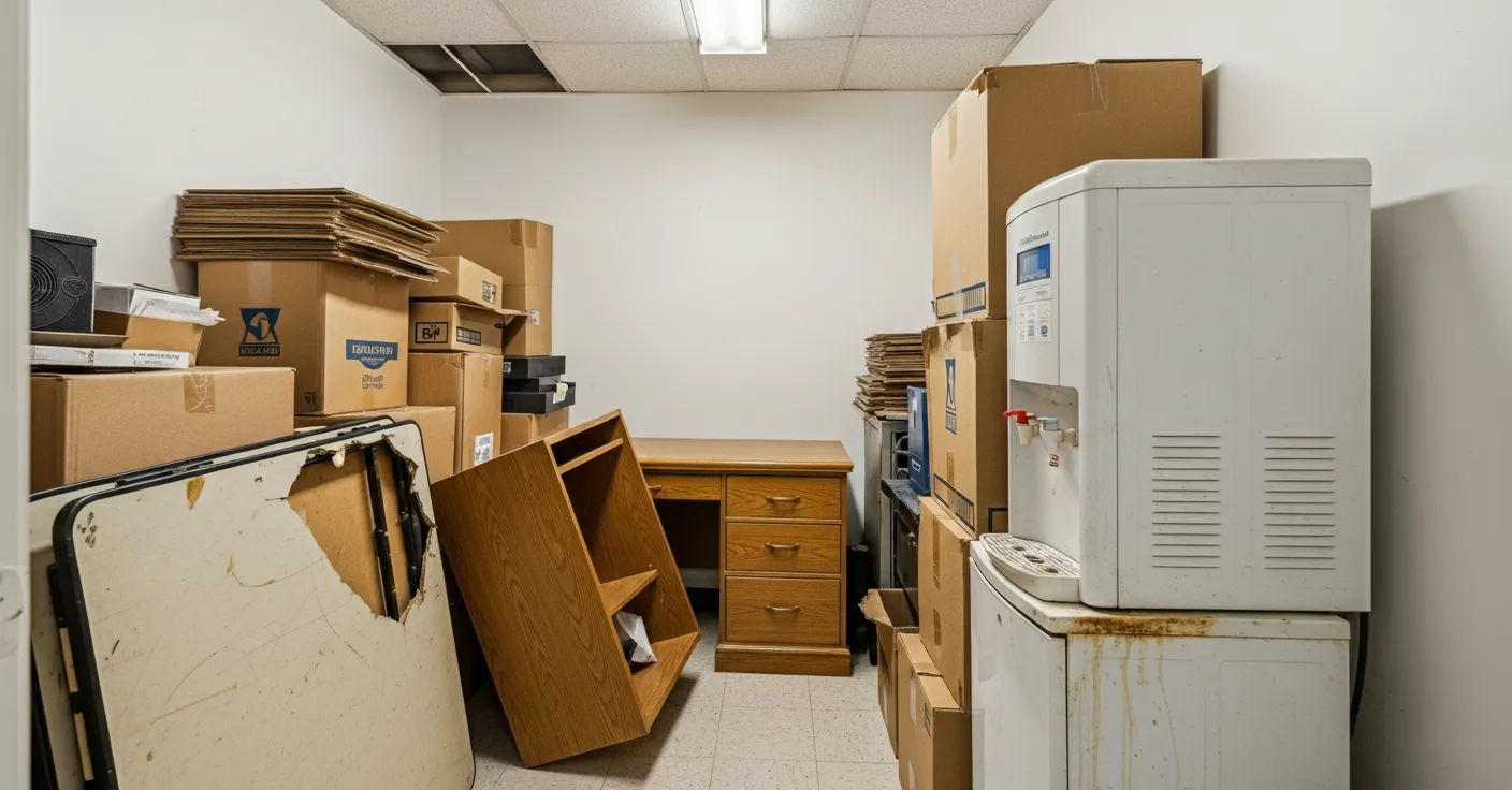 Office chairs piled up for removal