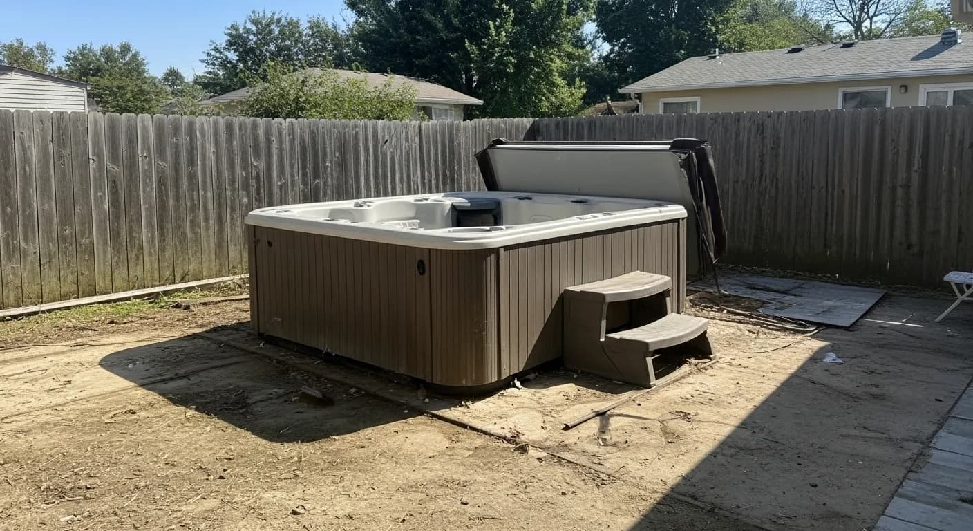 Before: Old hot tub on a deck